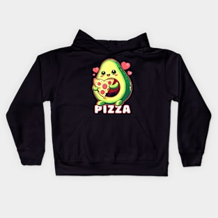 A cute sweet avocado eating pizza Kids Hoodie